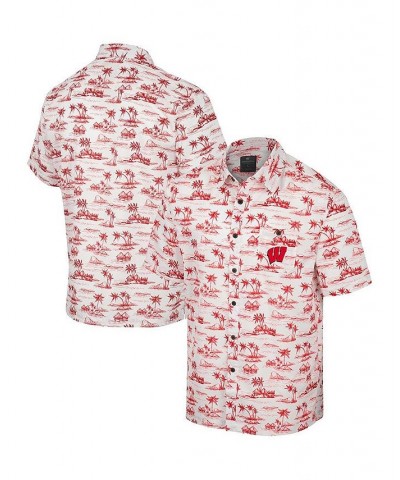 Men's White Wisconsin Badgers Spontaneous is Romantic Camp Button-Up Shirt $38.99 Shirts