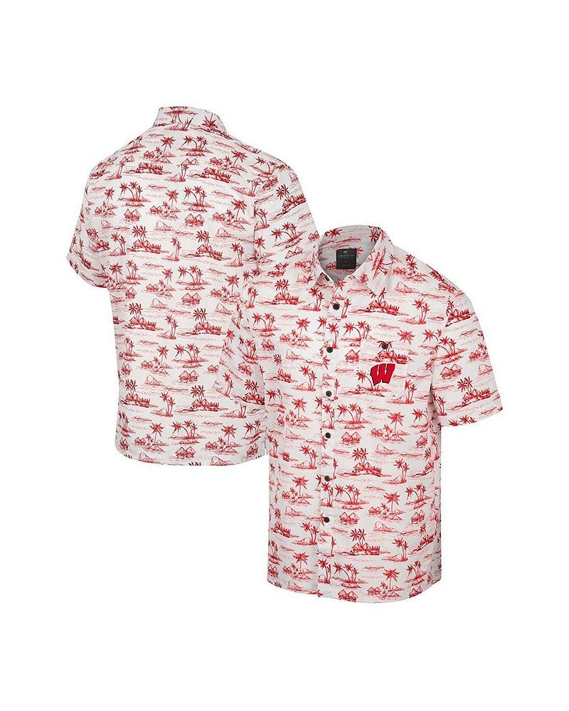 Men's White Wisconsin Badgers Spontaneous is Romantic Camp Button-Up Shirt $38.99 Shirts