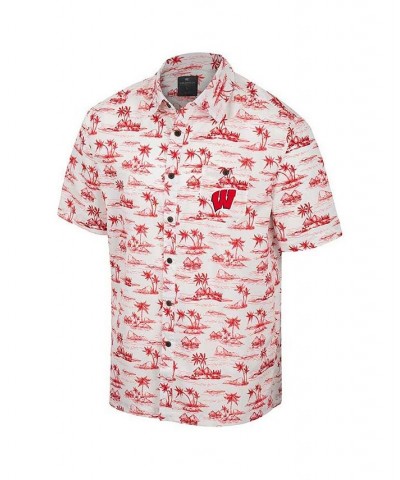 Men's White Wisconsin Badgers Spontaneous is Romantic Camp Button-Up Shirt $38.99 Shirts