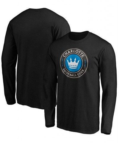 Men's Black Charlotte FC Primary Logo Long Sleeve T-shirt $19.03 T-Shirts