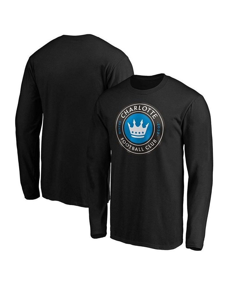 Men's Black Charlotte FC Primary Logo Long Sleeve T-shirt $19.03 T-Shirts