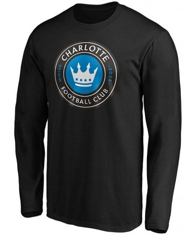 Men's Black Charlotte FC Primary Logo Long Sleeve T-shirt $19.03 T-Shirts