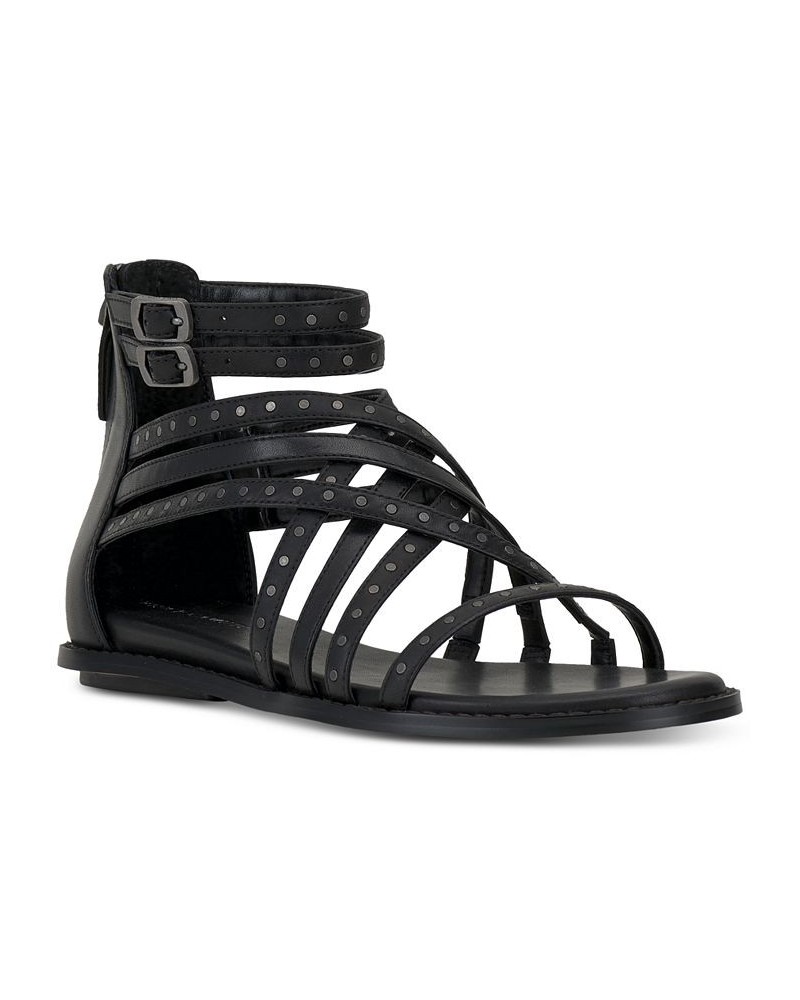 Dirrazo Studded Strappy Flat Sandals Black $57.60 Shoes