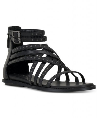 Dirrazo Studded Strappy Flat Sandals Black $57.60 Shoes