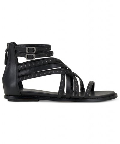 Dirrazo Studded Strappy Flat Sandals Black $57.60 Shoes