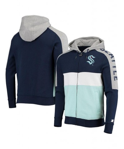 Men's Deep Sea Blue, Blue Seattle Kraken Playoffs Color Block Full-Zip Hoodie $38.49 Sweatshirt