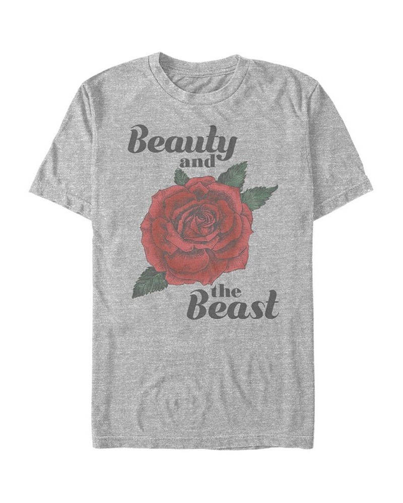 Disney Men's Beauty and The Beast Rose Short Sleeve T-Shirt Gray $19.94 T-Shirts