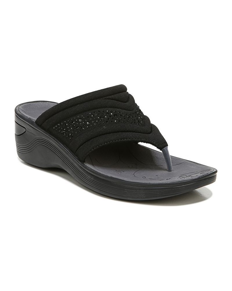 Dazzle Me Thong Wedge Sandals Black $35.20 Shoes