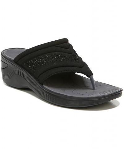 Dazzle Me Thong Wedge Sandals Black $35.20 Shoes