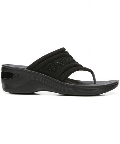 Dazzle Me Thong Wedge Sandals Black $35.20 Shoes