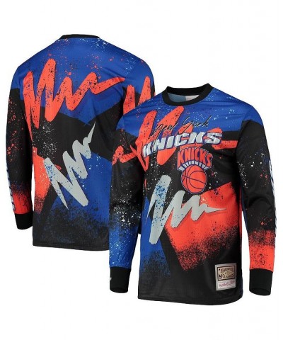 Men's Blue New York Knicks Hardwood Classics Hyper Hoops Moto Sublimated Long Sleeve T-shirt $43.34 T-Shirts