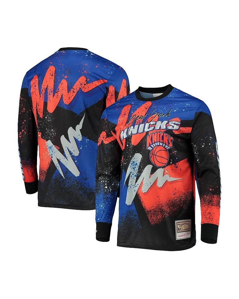 Men's Blue New York Knicks Hardwood Classics Hyper Hoops Moto Sublimated Long Sleeve T-shirt $43.34 T-Shirts