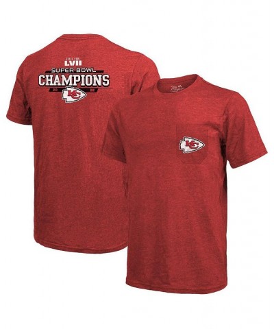 Men's Threads Red Kansas City Chiefs Super Bowl LVII Champions Running Back Tri-Blend Pocket T-shirt $32.39 T-Shirts