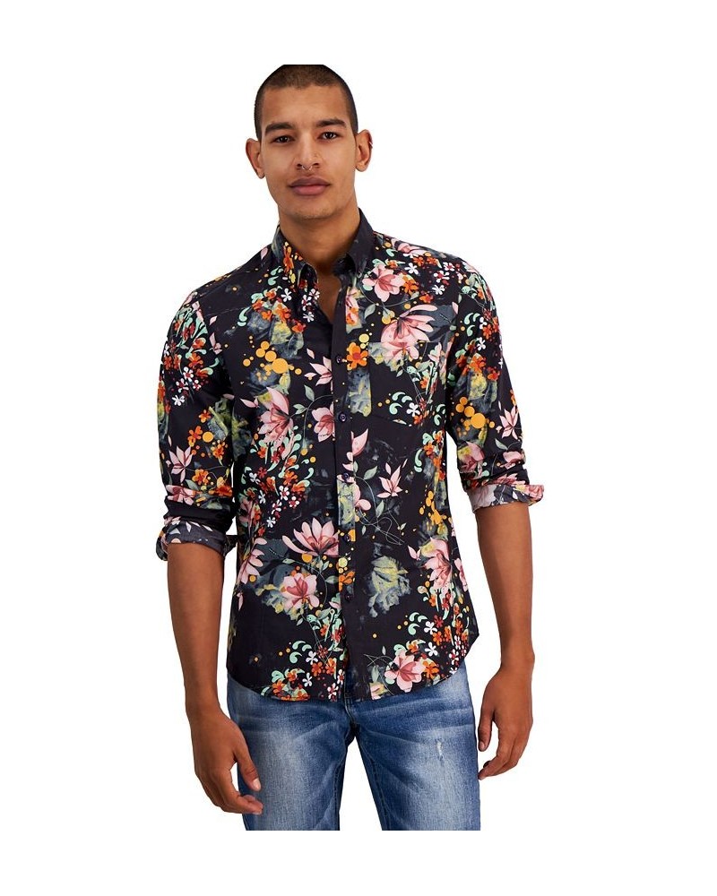 Men's Brian Slim-Fit Floral-Print Button-Down Shirt Black $50.40 Shirts