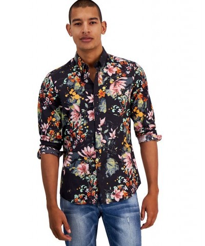 Men's Brian Slim-Fit Floral-Print Button-Down Shirt Black $50.40 Shirts