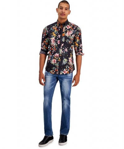 Men's Brian Slim-Fit Floral-Print Button-Down Shirt Black $50.40 Shirts