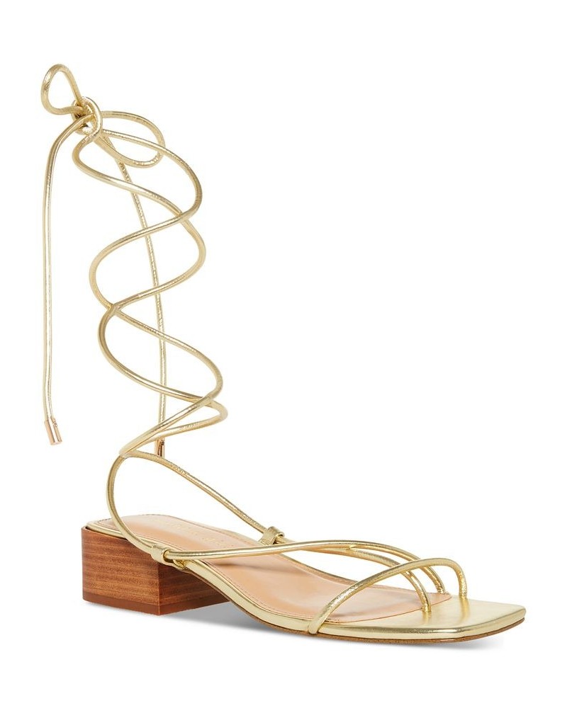 Sorrin Ankle-Tie Block-Heel Sandals Gold $34.81 Shoes