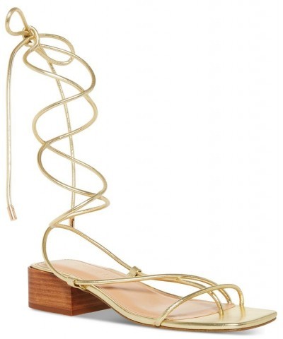 Sorrin Ankle-Tie Block-Heel Sandals Gold $34.81 Shoes