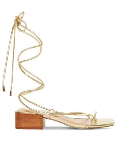 Sorrin Ankle-Tie Block-Heel Sandals Gold $34.81 Shoes