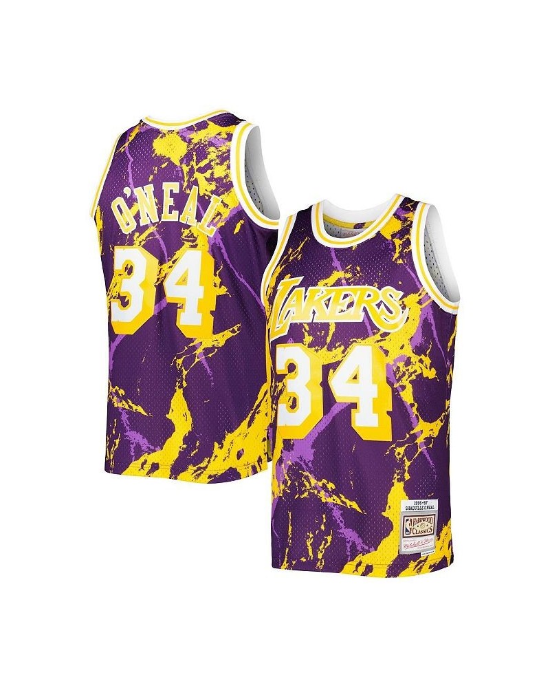 Men's Shaquille O'Neal Purple Los Angeles Lakers 1996-97 Hardwood Classics Marble Swingman Jersey $57.96 Jersey