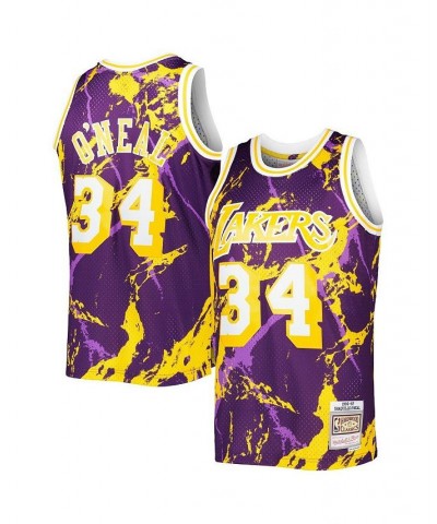 Men's Shaquille O'Neal Purple Los Angeles Lakers 1996-97 Hardwood Classics Marble Swingman Jersey $57.96 Jersey