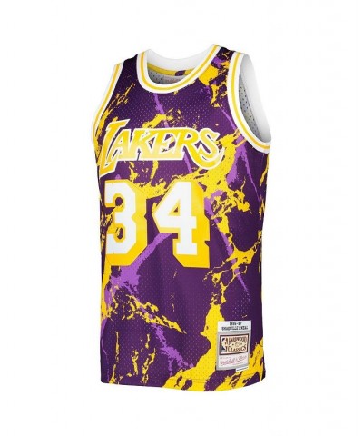 Men's Shaquille O'Neal Purple Los Angeles Lakers 1996-97 Hardwood Classics Marble Swingman Jersey $57.96 Jersey