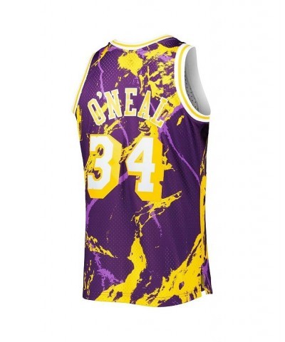 Men's Shaquille O'Neal Purple Los Angeles Lakers 1996-97 Hardwood Classics Marble Swingman Jersey $57.96 Jersey