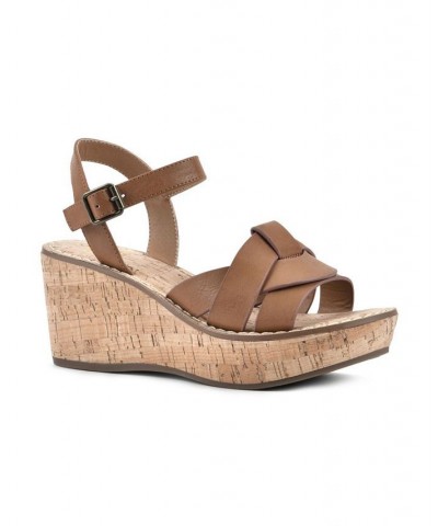 Women's Simple Wedge Sandals Tan/Beige $40.94 Shoes