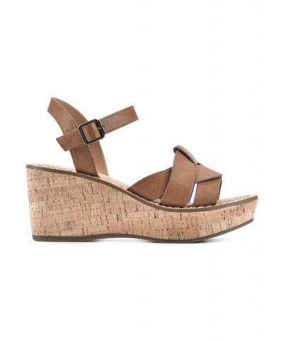 Women's Simple Wedge Sandals Tan/Beige $40.94 Shoes