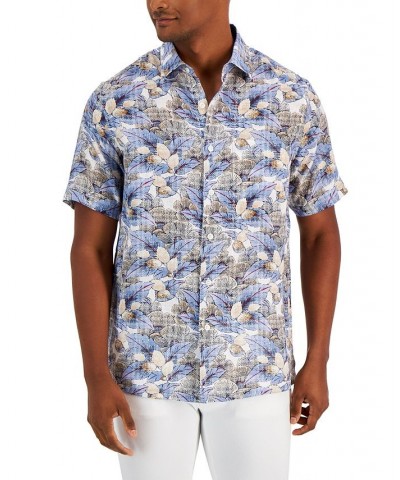 Men's Floral 100% Linen Short-Sleeve Button-Up Shirt Orange $20.20 Shirts