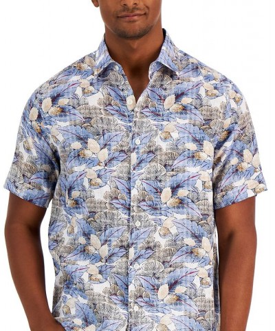 Men's Floral 100% Linen Short-Sleeve Button-Up Shirt Orange $20.20 Shirts