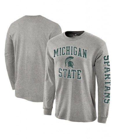 Men's Gray Michigan State Spartans Distressed Arch Over Logo Long Sleeve Hit T-shirt $15.36 T-Shirts