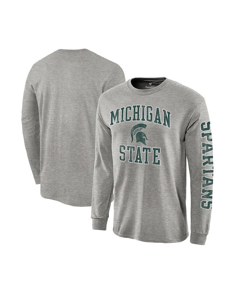 Men's Gray Michigan State Spartans Distressed Arch Over Logo Long Sleeve Hit T-shirt $15.36 T-Shirts