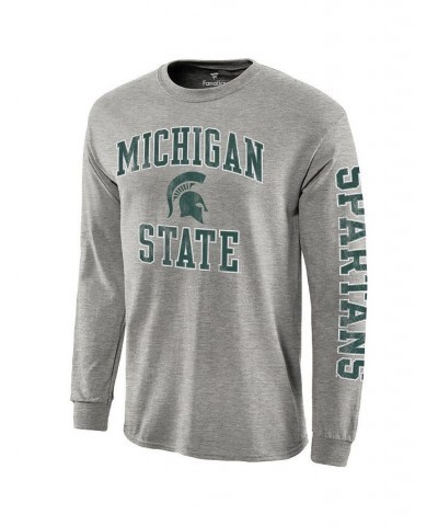 Men's Gray Michigan State Spartans Distressed Arch Over Logo Long Sleeve Hit T-shirt $15.36 T-Shirts