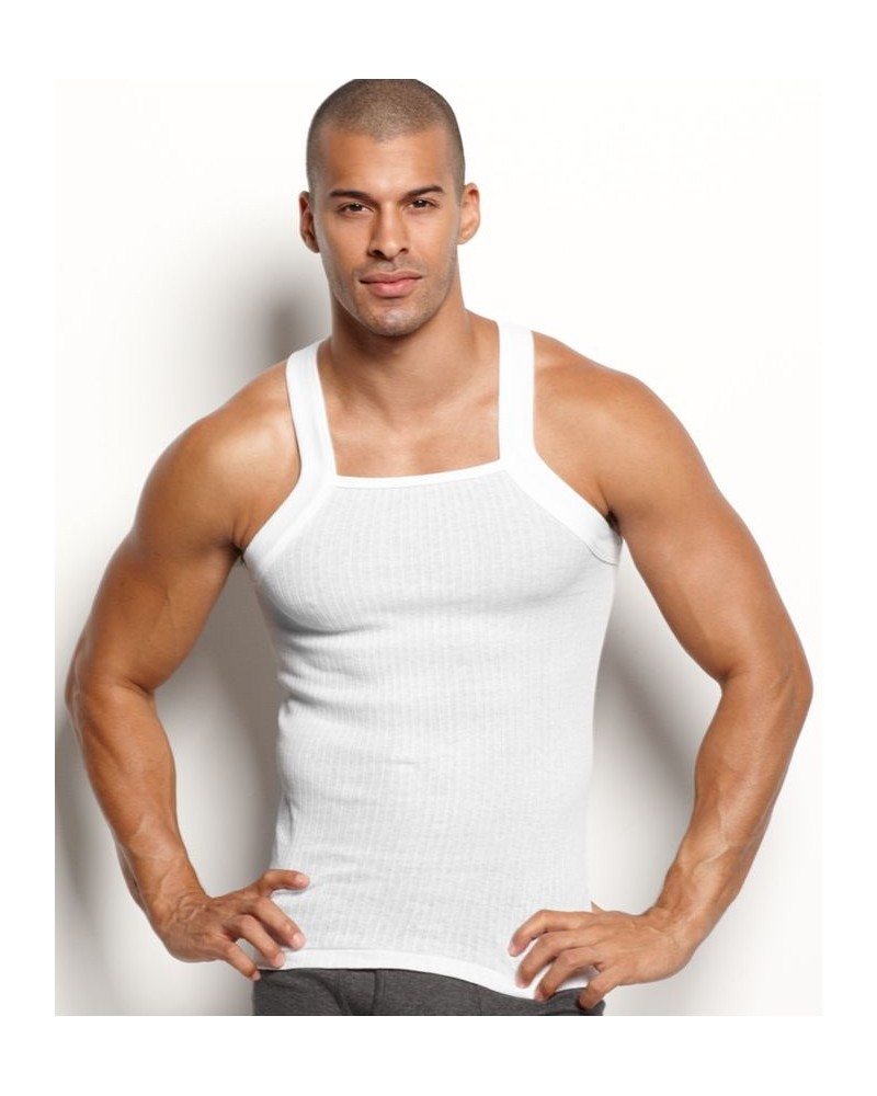 Men's Essential 2 Pack Square-Cut Tank White $22.54 Undershirt