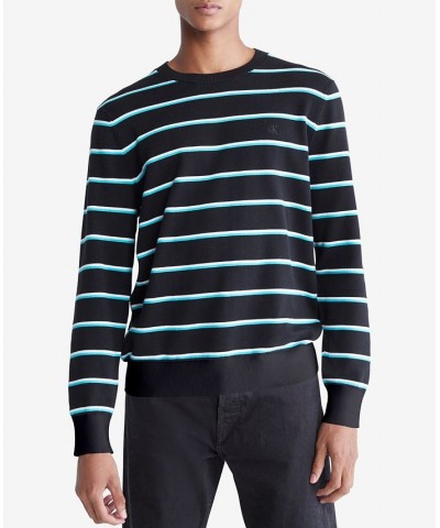 Men's Supima Cotton Mini Stripe Monogram Logo Sweater Black $25.20 Sweaters