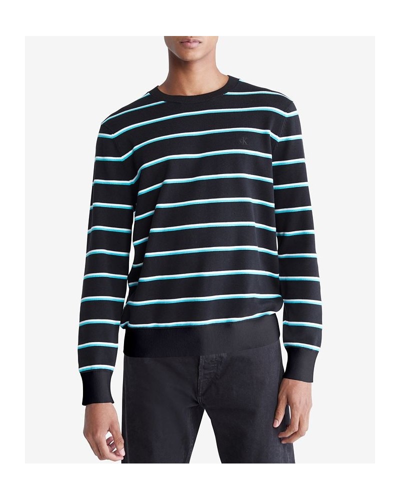 Men's Supima Cotton Mini Stripe Monogram Logo Sweater Black $25.20 Sweaters