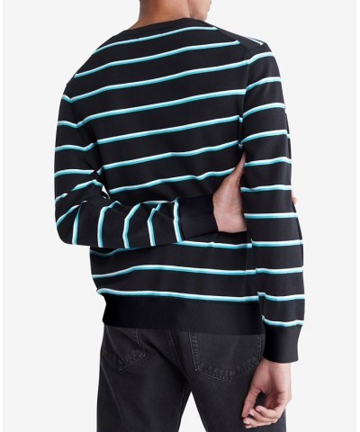 Men's Supima Cotton Mini Stripe Monogram Logo Sweater Black $25.20 Sweaters