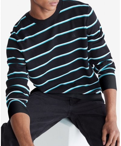 Men's Supima Cotton Mini Stripe Monogram Logo Sweater Black $25.20 Sweaters