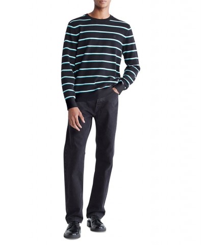 Men's Supima Cotton Mini Stripe Monogram Logo Sweater Black $25.20 Sweaters