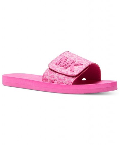 Women's MK Signature Logo Pool Slide Sandals Pink $29.90 Shoes