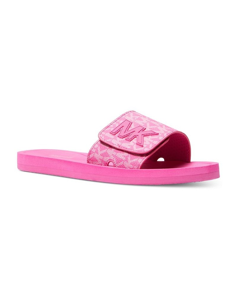 Women's MK Signature Logo Pool Slide Sandals Pink $29.90 Shoes