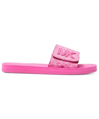 Women's MK Signature Logo Pool Slide Sandals Pink $29.90 Shoes