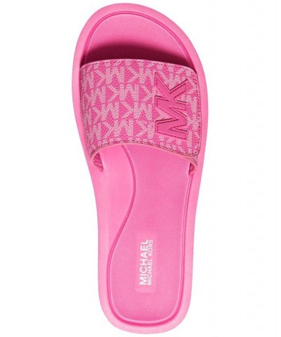 Women's MK Signature Logo Pool Slide Sandals Pink $29.90 Shoes