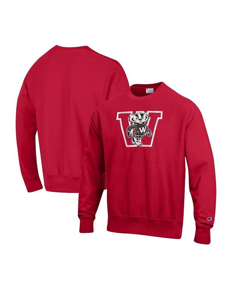 Men's Red Wisconsin Badgers Vault Logo Reverse Weave Pullover Sweatshirt $36.55 Sweatshirt