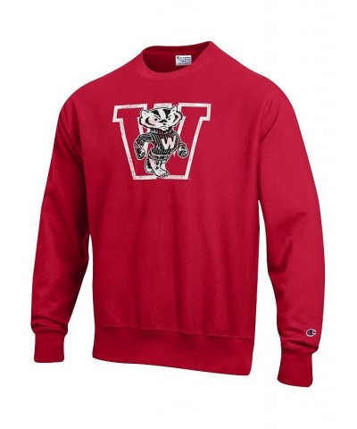 Men's Red Wisconsin Badgers Vault Logo Reverse Weave Pullover Sweatshirt $36.55 Sweatshirt