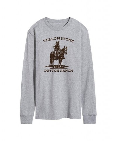 Men's Yellowstone Cowboy Long Sleeve T-shirt Gray $21.84 T-Shirts