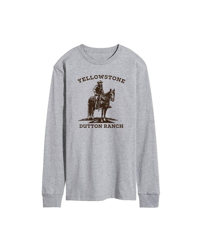 Men's Yellowstone Cowboy Long Sleeve T-shirt Gray $21.84 T-Shirts