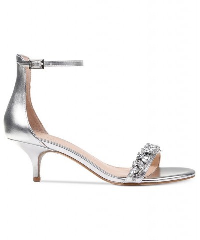 Women's Dash Kitten-Heel Evening Sandals Silver $46.87 Shoes