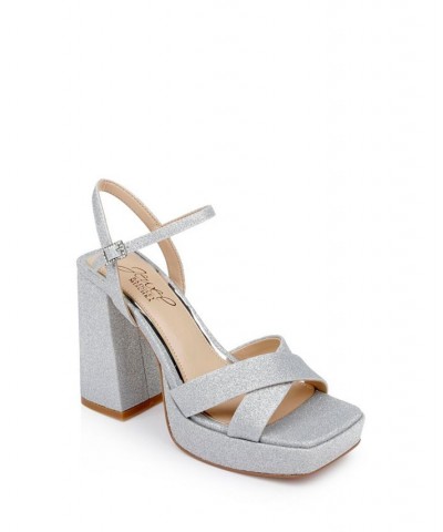 Women's Rainbow Platform Evening Sandals Silver $68.11 Shoes